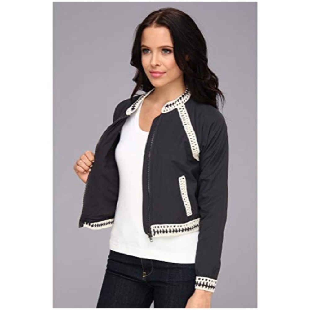 SOLD Free People XS Crochet Baseball Bomber Jacket